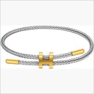 Adjustable Titanium Steel Wire Rope Bracelet with 18k Gold-plated Buckle